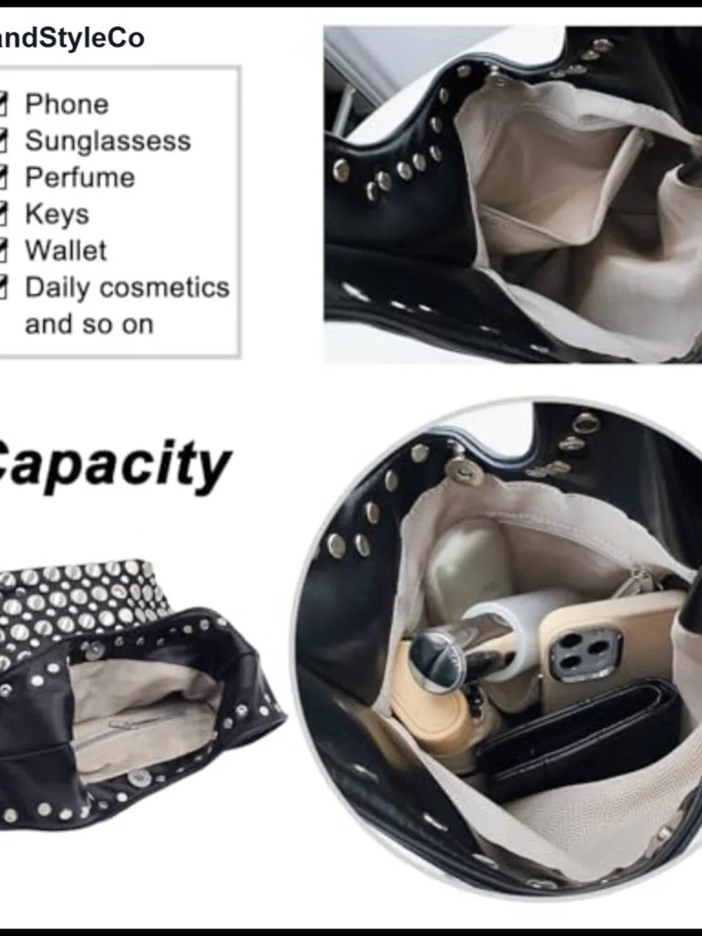 Y2K Hobo Shoulder Bag Punk Studded Top Handle Tote Purse Women's Fall Trend